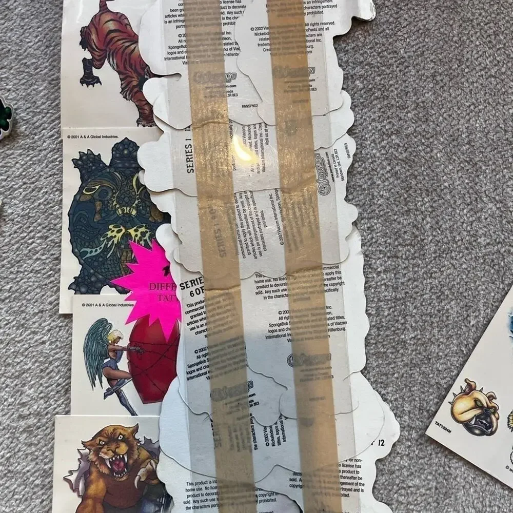Vintage Temporary Tattoos and Vintage sticker lot (Spongebob, Hulk, etc)